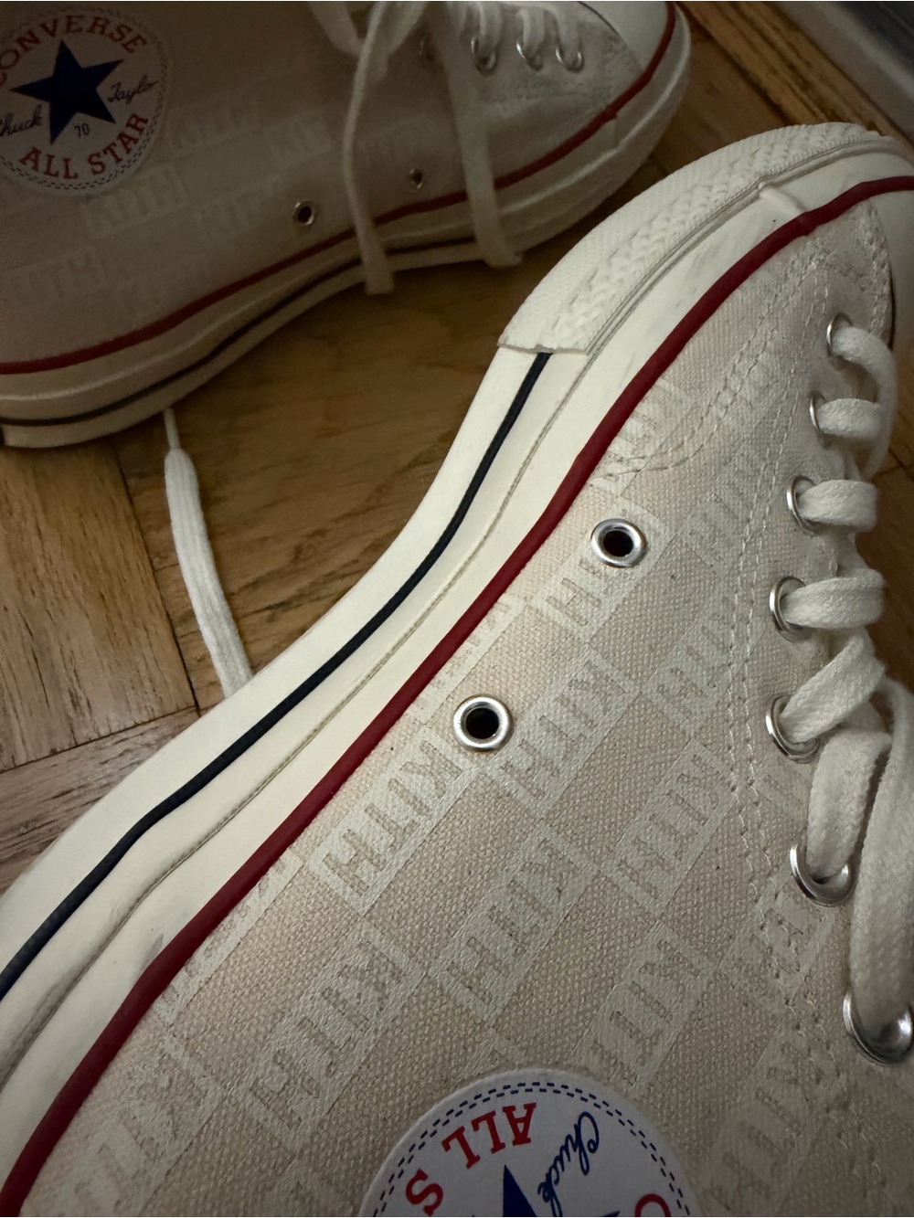 Kith High-Top Canvas converse Sneakers in Off-White with Red Trim - Picture 5 of 5